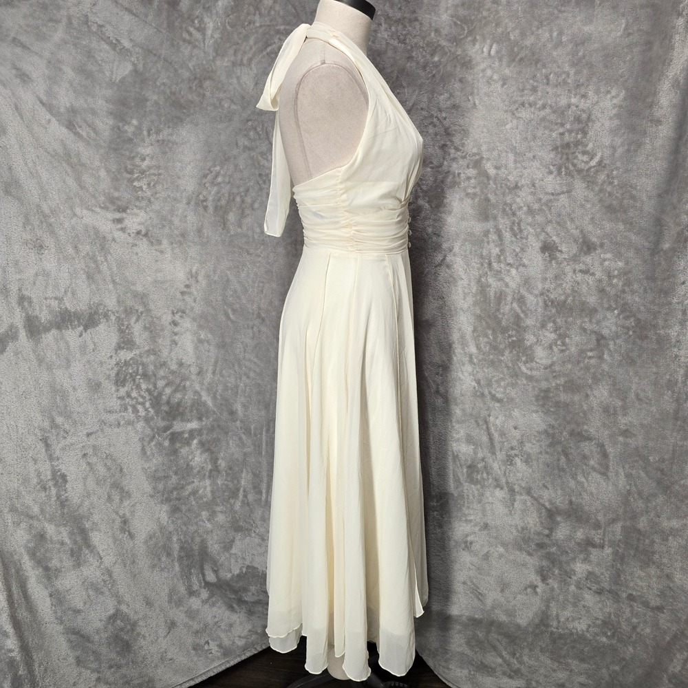 Regencycore Halter Dress Women S Cream Ruched Fairy Ethereal Marilyn Style Retro - Picture 4 of 16